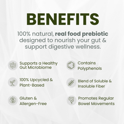 Benefits of WellVine Smart Prebiotic including polyphenols, gut support, and fiber blend